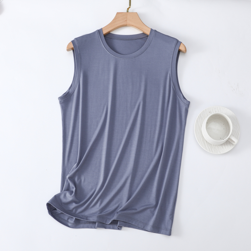 Modal maieu bărbătesc, fără mâneci, guler rotund, subțire, culoare solidă, vară, mărime mare, top casual