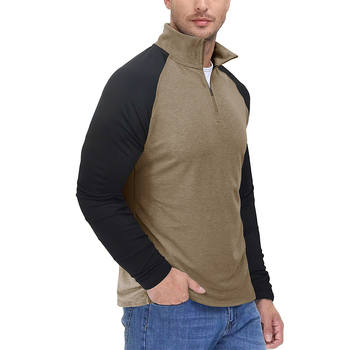 Pulover pentru bărbați cu fermoar și guler înalt, design color-block, amestec de bumbac