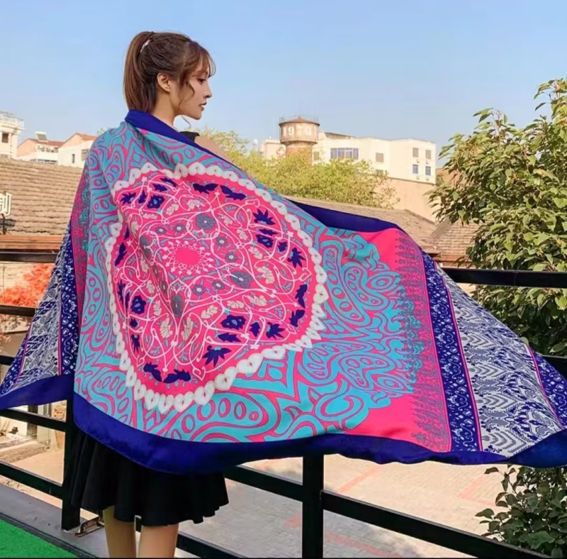 Őszi–téli etnikus stílusú pamut twill sál utazáshoz, napvédő kendő, nyomtatott tengerparti nyaraláshoz, 180×90 cm