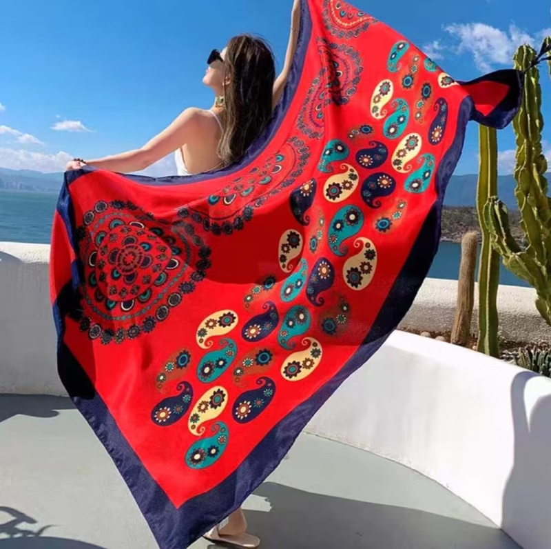 Őszi–téli etnikus stílusú pamut twill sál utazáshoz, napvédő kendő, nyomtatott tengerparti nyaraláshoz, 180×90 cm