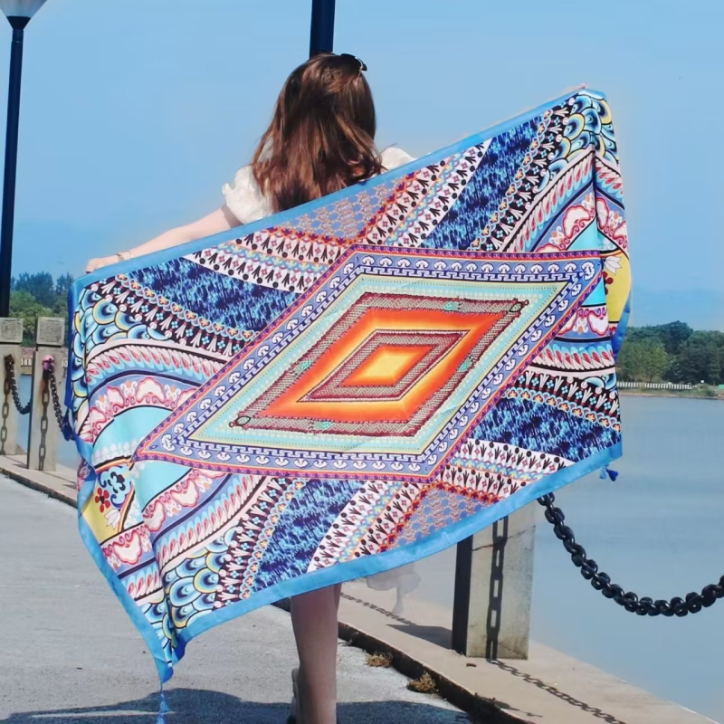 Őszi–téli etnikus stílusú pamut twill sál utazáshoz, napvédő kendő, nyomtatott tengerparti nyaraláshoz, 180×90 cm