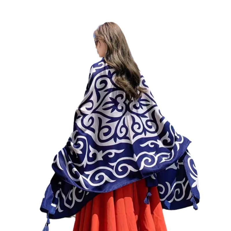 Őszi–téli etnikus stílusú pamut twill sál utazáshoz, napvédő kendő, nyomtatott tengerparti nyaraláshoz, 180×90 cm