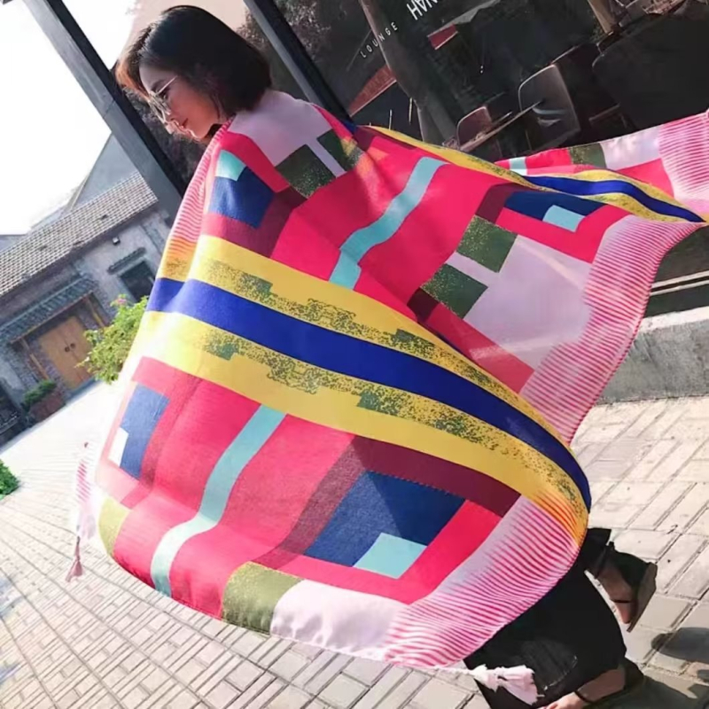Őszi–téli etnikus stílusú pamut twill sál utazáshoz, napvédő kendő, nyomtatott tengerparti nyaraláshoz, 180×90 cm