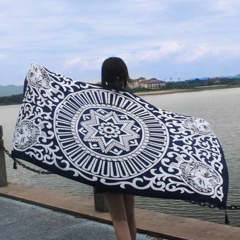 Őszi–téli etnikus stílusú pamut twill sál utazáshoz, napvédő kendő, nyomtatott tengerparti nyaraláshoz, 180×90 cm