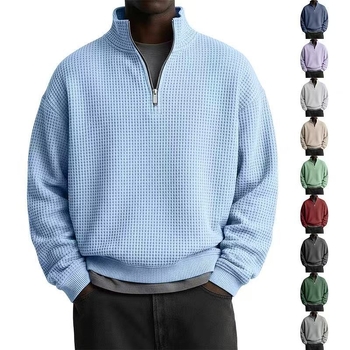 Geacă bărbătească uni color cu guler înalt, fermoar, mânecă lungă, stil casual sport