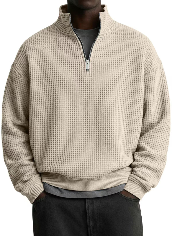 Geacă bărbătească uni color cu guler înalt, fermoar, mânecă lungă, stil casual sport