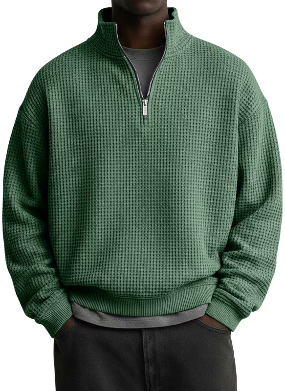 Geacă bărbătească uni color cu guler înalt, fermoar, mânecă lungă, stil casual sport