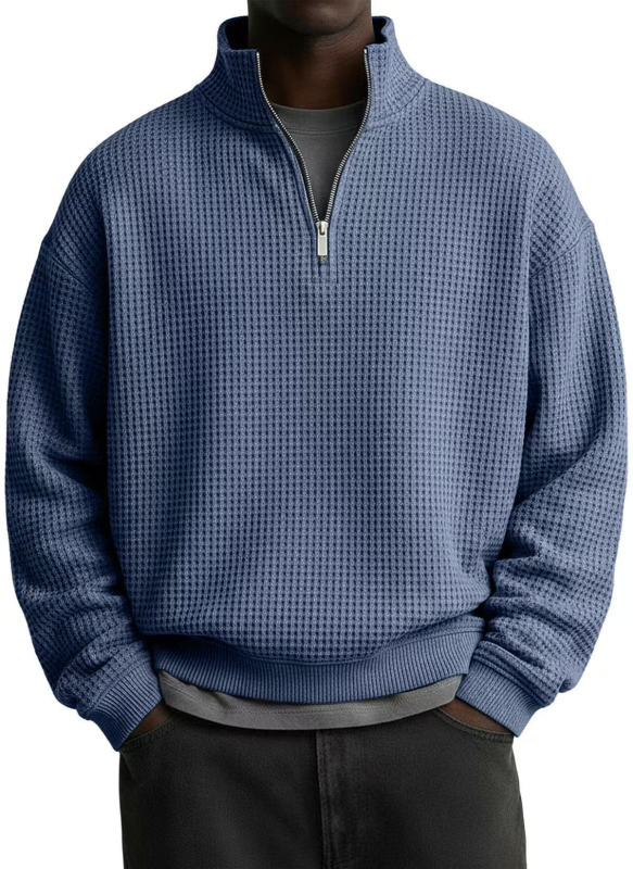 Geacă bărbătească uni color cu guler înalt, fermoar, mânecă lungă, stil casual sport