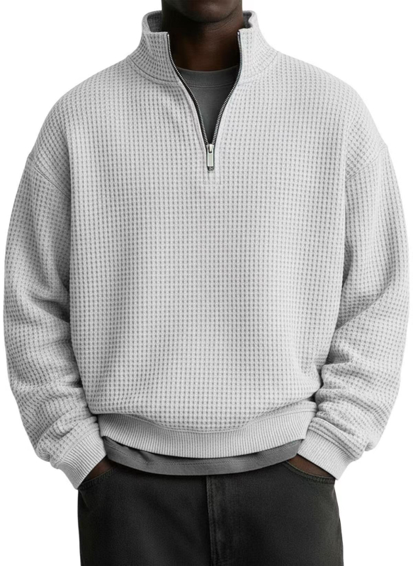 Geacă bărbătească uni color cu guler înalt, fermoar, mânecă lungă, stil casual sport