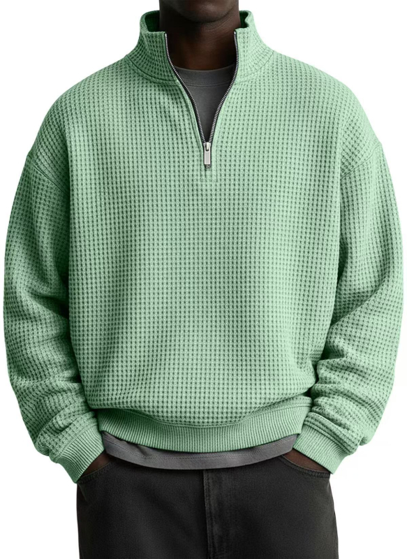 Geacă bărbătească uni color cu guler înalt, fermoar, mânecă lungă, stil casual sport