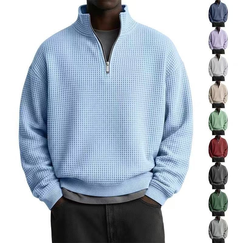 Geacă bărbătească uni color cu guler înalt, fermoar, mânecă lungă, stil casual sport