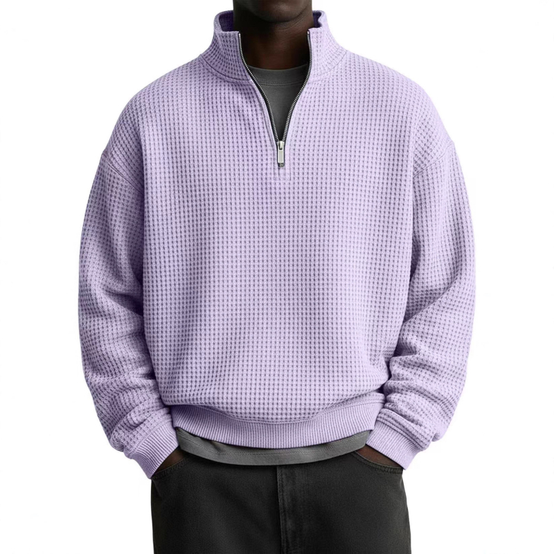 Geacă bărbătească uni color cu guler înalt, fermoar, mânecă lungă, stil casual sport