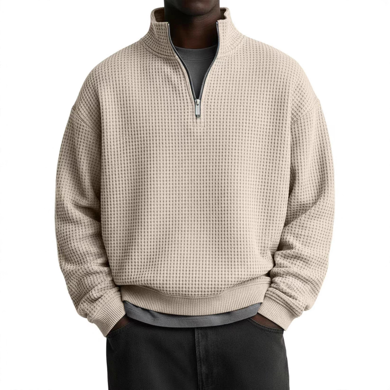 Geacă bărbătească uni color cu guler înalt, fermoar, mânecă lungă, stil casual sport