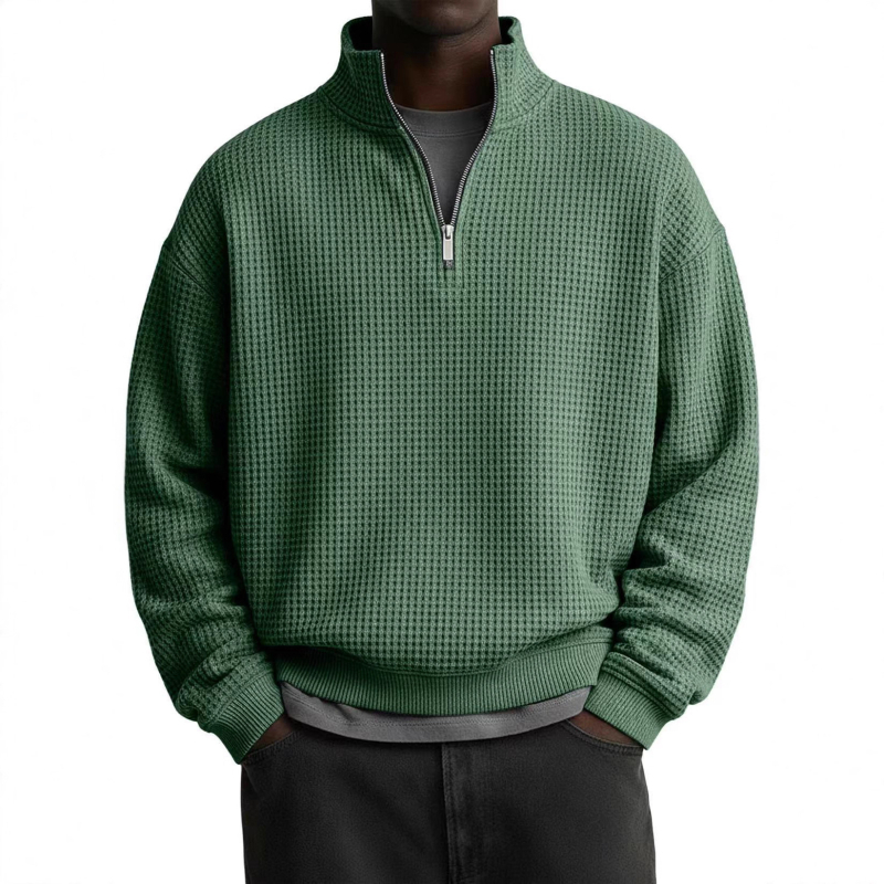 Geacă bărbătească uni color cu guler înalt, fermoar, mânecă lungă, stil casual sport
