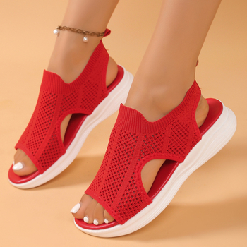 2025 Mesh ελαφριά Flyknit σανδάλια για γυναίκες με δάχτυλο σε μορφή ψαριού, casual αθλητικά σανδάλια με επίπεδη EVA σόλα