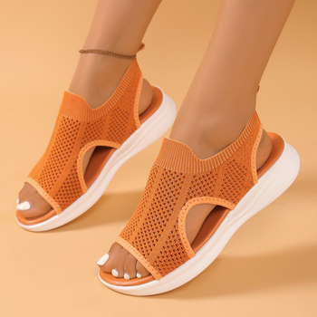 2025 Mesh ελαφριά Flyknit σανδάλια για γυναίκες με δάχτυλο σε μορφή ψαριού, casual αθλητικά σανδάλια με επίπεδη EVA σόλα