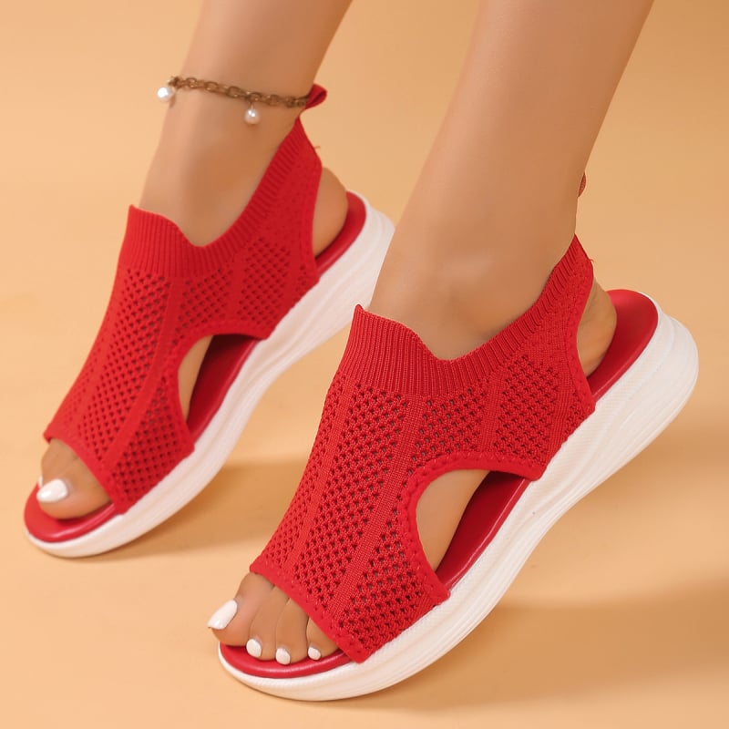 2025 Mesh ελαφριά Flyknit σανδάλια για γυναίκες με δάχτυλο σε μορφή ψαριού, casual αθλητικά σανδάλια με επίπεδη EVA σόλα