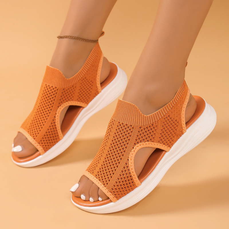 2025 Mesh ελαφριά Flyknit σανδάλια για γυναίκες με δάχτυλο σε μορφή ψαριού, casual αθλητικά σανδάλια με επίπεδη EVA σόλα