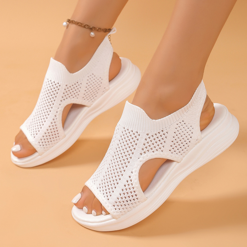 2025 Mesh ελαφριά Flyknit σανδάλια για γυναίκες με δάχτυλο σε μορφή ψαριού, casual αθλητικά σανδάλια με επίπεδη EVA σόλα