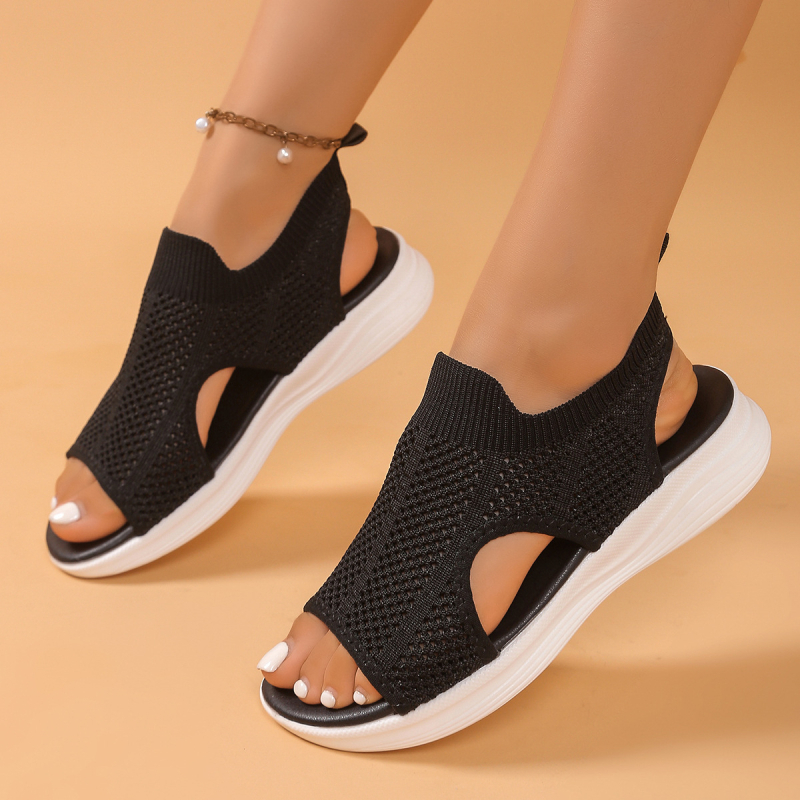 2025 Mesh ελαφριά Flyknit σανδάλια για γυναίκες με δάχτυλο σε μορφή ψαριού, casual αθλητικά σανδάλια με επίπεδη EVA σόλα
