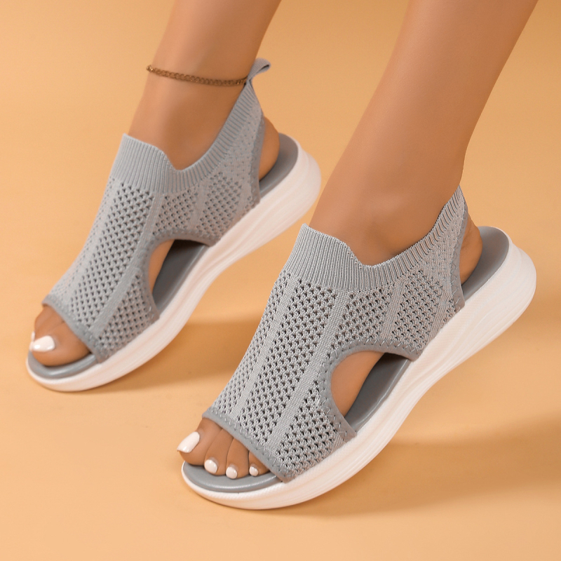 2025 Mesh ελαφριά Flyknit σανδάλια για γυναίκες με δάχτυλο σε μορφή ψαριού, casual αθλητικά σανδάλια με επίπεδη EVA σόλα