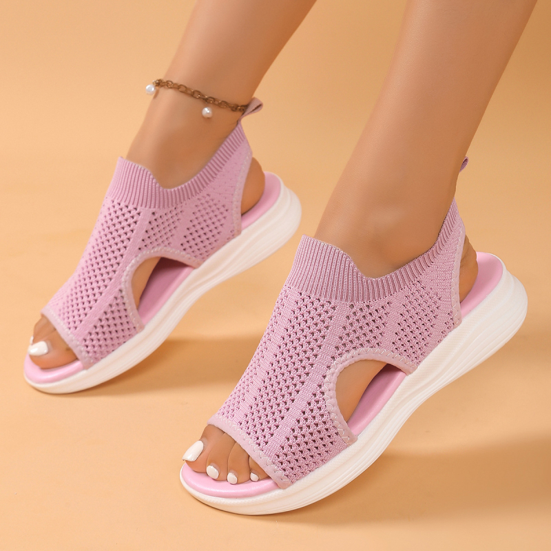 2025 Mesh ελαφριά Flyknit σανδάλια για γυναίκες με δάχτυλο σε μορφή ψαριού, casual αθλητικά σανδάλια με επίπεδη EVA σόλα