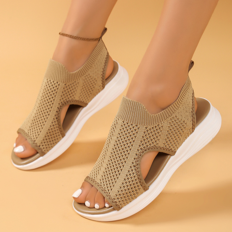 2025 Mesh ελαφριά Flyknit σανδάλια για γυναίκες με δάχτυλο σε μορφή ψαριού, casual αθλητικά σανδάλια με επίπεδη EVA σόλα