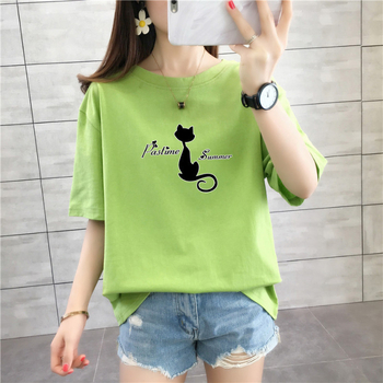 Tricou de damă lejer, plus size, lungime medie, mâneci scurte, 100% bumbac, print anime și desene animate