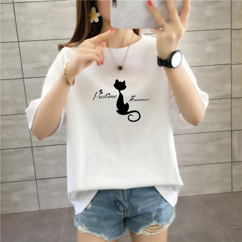 Tricou de damă lejer, plus size, lungime medie, mâneci scurte, 100% bumbac, print anime și desene animate