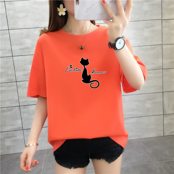 Tricou de damă lejer, plus size, lungime medie, mâneci scurte, 100% bumbac, print anime și desene animate