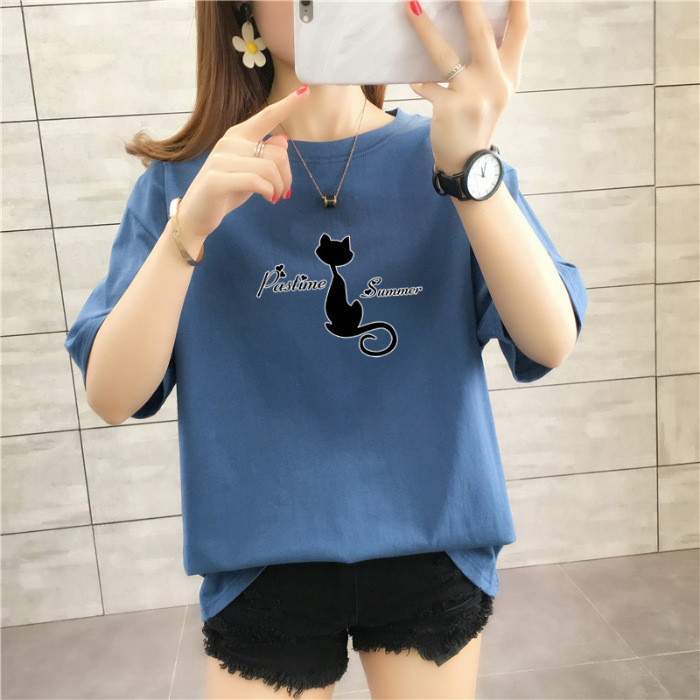 Tricou de damă lejer, plus size, lungime medie, mâneci scurte, 100% bumbac, print anime și desene animate