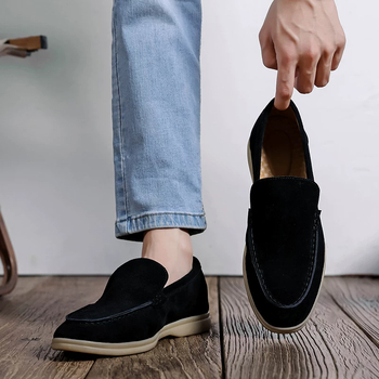Mocasini bărbați din nubuk, fără șireturi, ușori, casual, stil de bani vechi, stil britanic