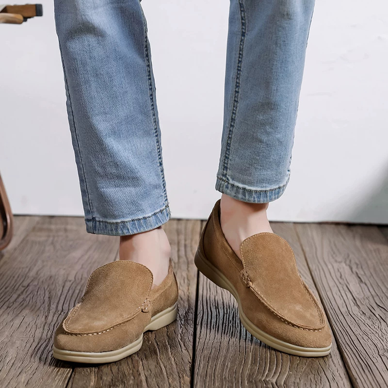 Mocasini bărbați din nubuk, fără șireturi, ușori, casual, stil de bani vechi, stil britanic