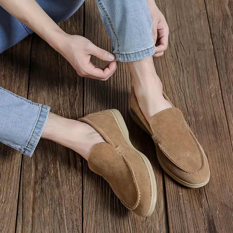 Mocasini bărbați din nubuk, fără șireturi, ușori, casual, stil de bani vechi, stil britanic