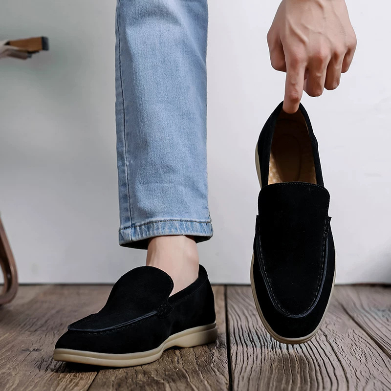 Mocasini bărbați din nubuk, fără șireturi, ușori, casual, stil de bani vechi, stil britanic