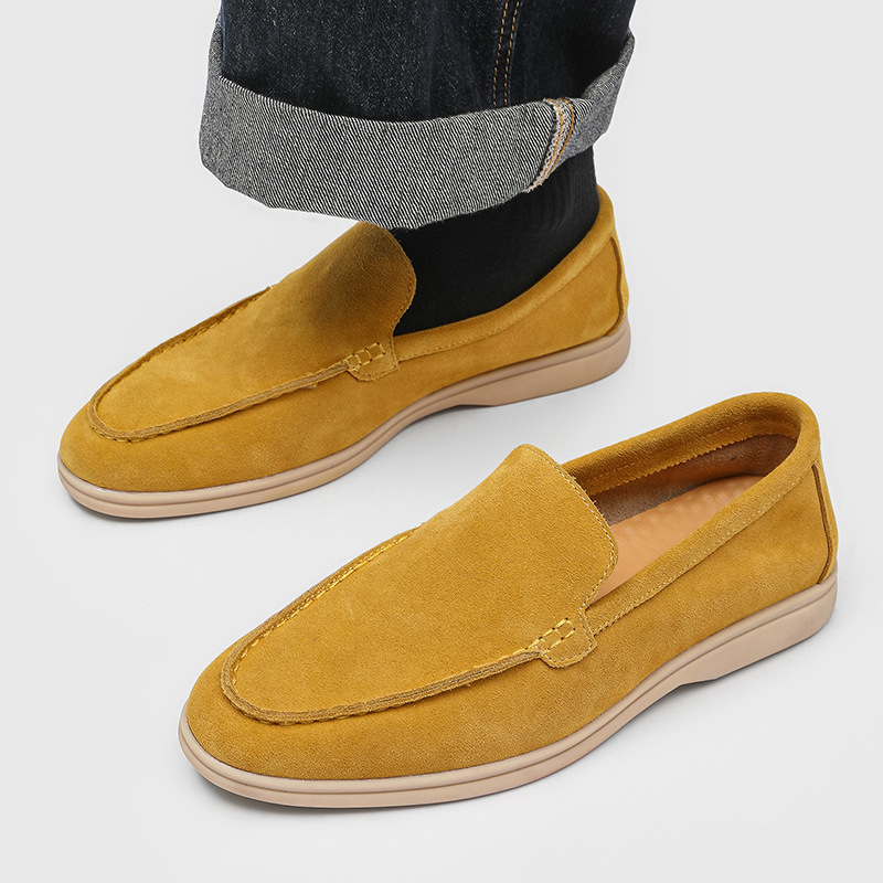 Mocasini bărbați din nubuk, fără șireturi, ușori, casual, stil de bani vechi, stil britanic