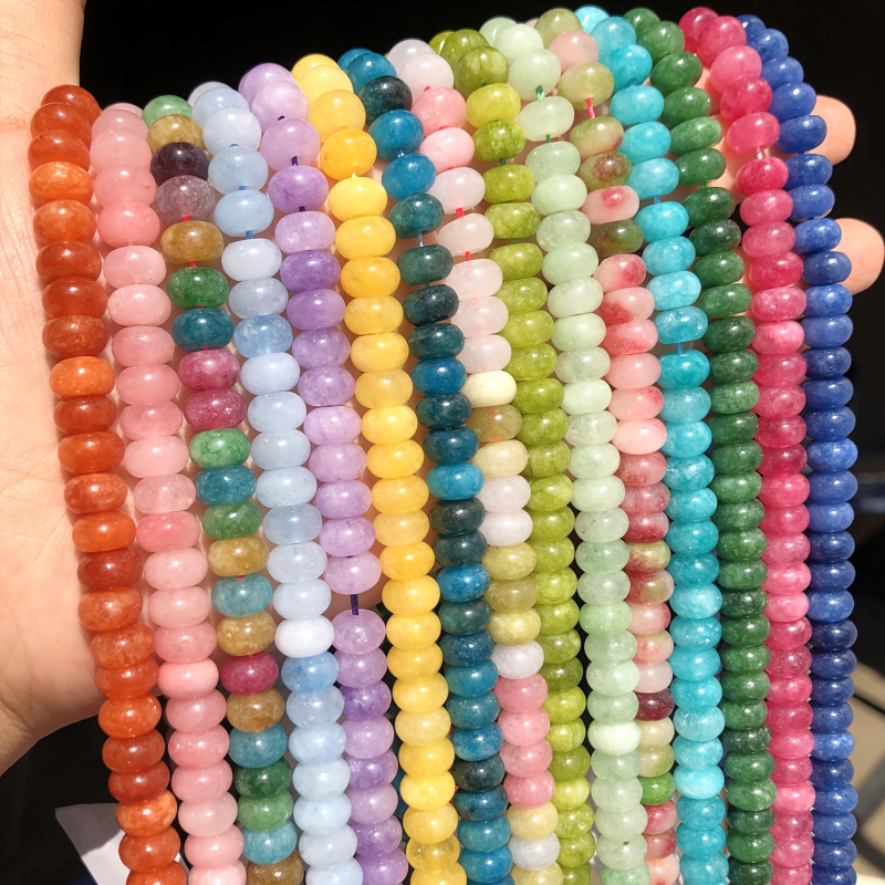 5x8 mm Jade-szerű üveggolyók vízfestéssel, abakusz gyöngyök, színtartó spacer gyöngyök, DIY ékszerekhez