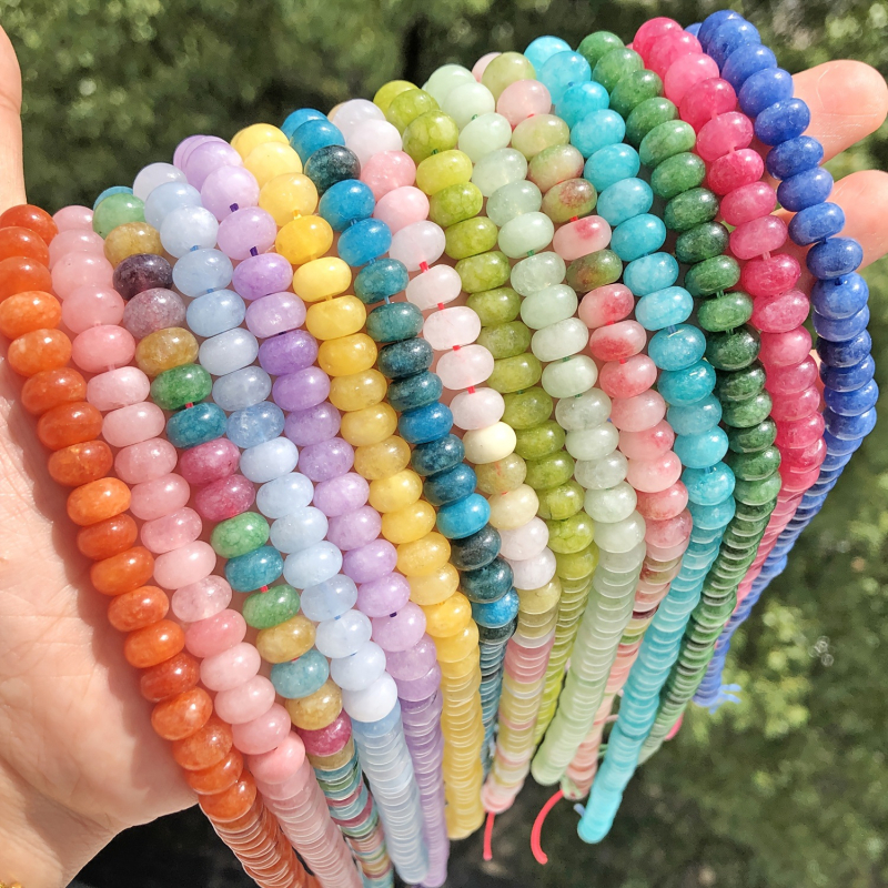 5x8 mm Jade-szerű üveggolyók vízfestéssel, abakusz gyöngyök, színtartó spacer gyöngyök, DIY ékszerekhez