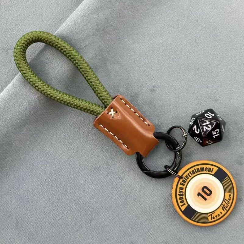 Lanț cheie ceramic cu zaruri și jetoane, piele de vițel — talisman norocos, pandantiv pentru geantă, accesorii pentru cuplu
