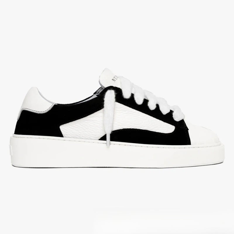 NUMERIS Pantofi sport din piele, vârf de scoică, bloc de culori, stil occidental, unisex, talpă groasă, șireturi