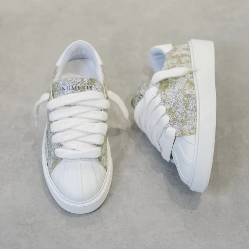 NUMERIS Pantofi sport din piele, vârf de scoică, bloc de culori, stil occidental, unisex, talpă groasă, șireturi