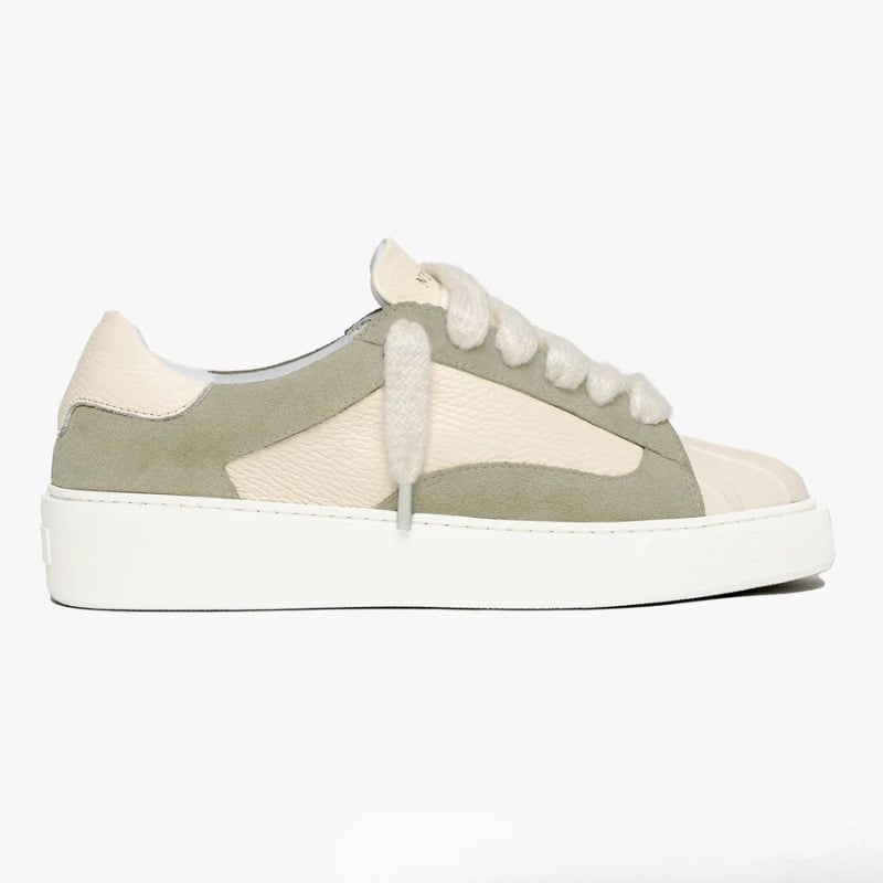 NUMERIS Pantofi sport din piele, vârf de scoică, bloc de culori, stil occidental, unisex, talpă groasă, șireturi