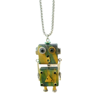 Fából készült robot Steampunk-stílusú DIY nyaklánc és kulcstartó