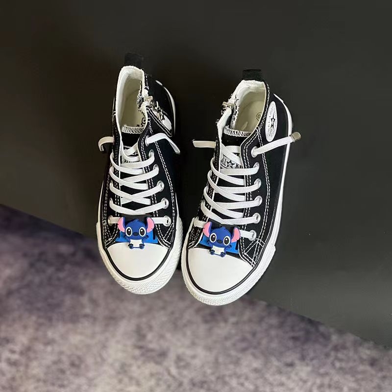 Dječje platnene tenisice s visokim gornjim dijelom, bijele, casual slip-on s crtanim uzorkom