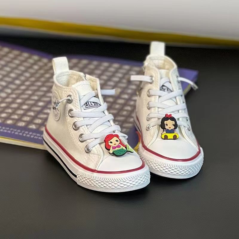 Dječje platnene tenisice s visokim gornjim dijelom, bijele, casual slip-on s crtanim uzorkom