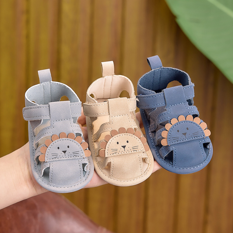 Nyári babasandálok, aranyos rajzolt mintával, puha és lélegző, Velcro-zárású járósandálok