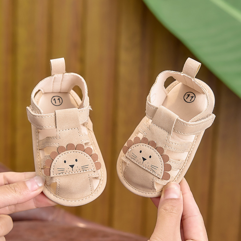 Nyári babasandálok, aranyos rajzolt mintával, puha és lélegző, Velcro-zárású járósandálok