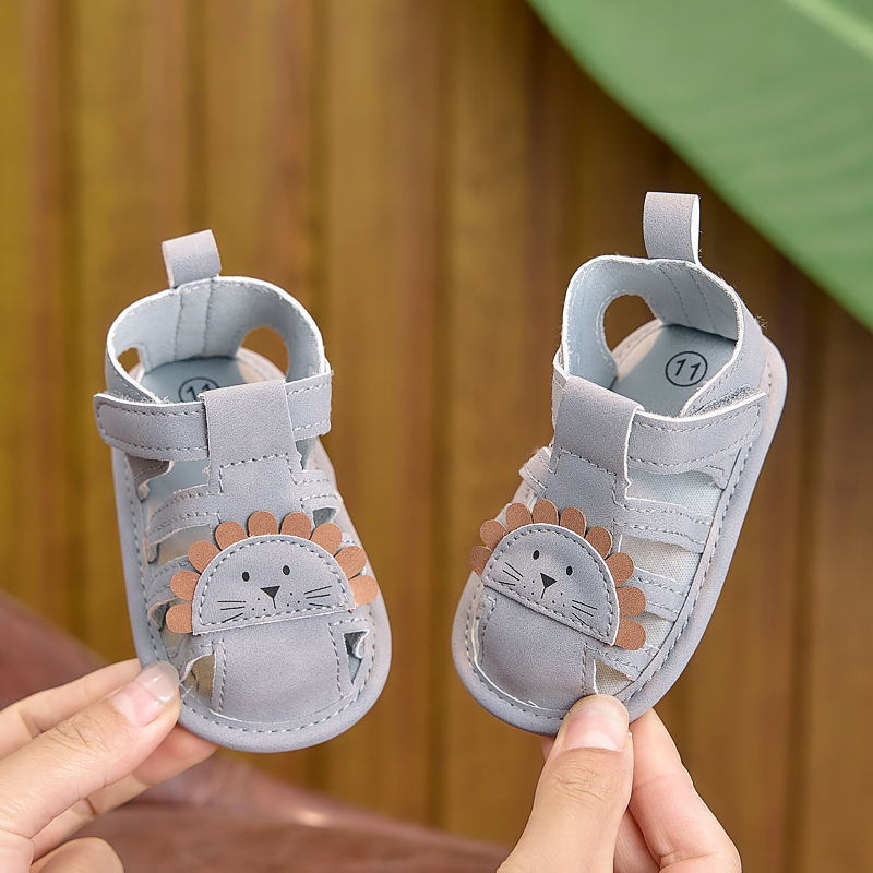 Nyári babasandálok, aranyos rajzolt mintával, puha és lélegző, Velcro-zárású járósandálok