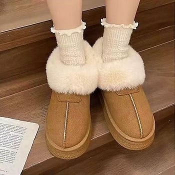 Γυναικείοι χειμερινοί loafers με κοντή πλατφόρμα, φαρδιά σόλα, επένδυση γούνας, εσωτερικά παπούτσια από βαμβάκι