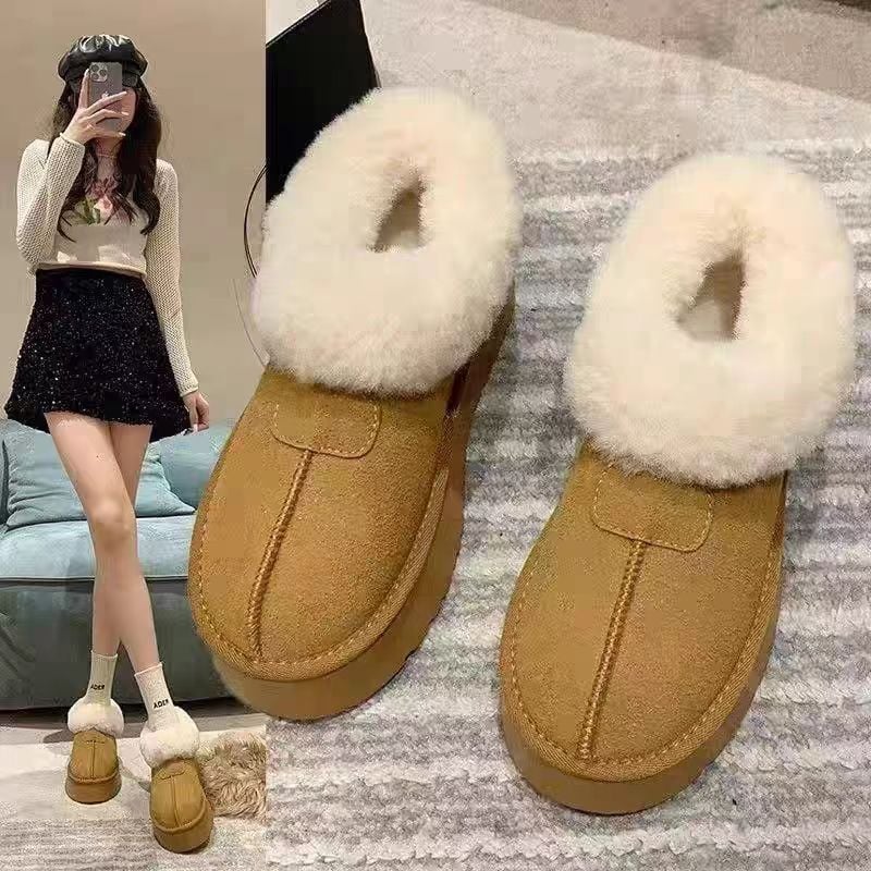 Γυναικείοι χειμερινοί loafers με κοντή πλατφόρμα, φαρδιά σόλα, επένδυση γούνας, εσωτερικά παπούτσια από βαμβάκι